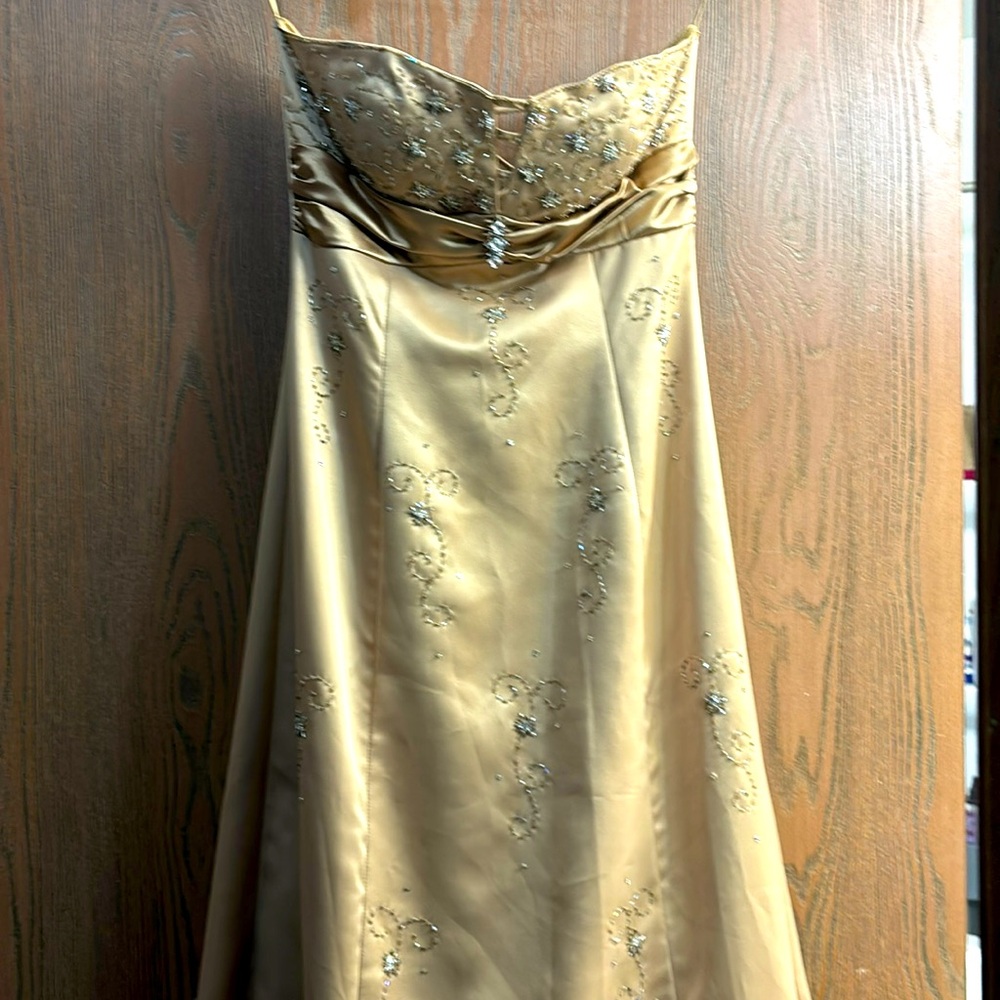 Gold Womens Gem Sequin Embroidery Prom Bridesmaid Dress